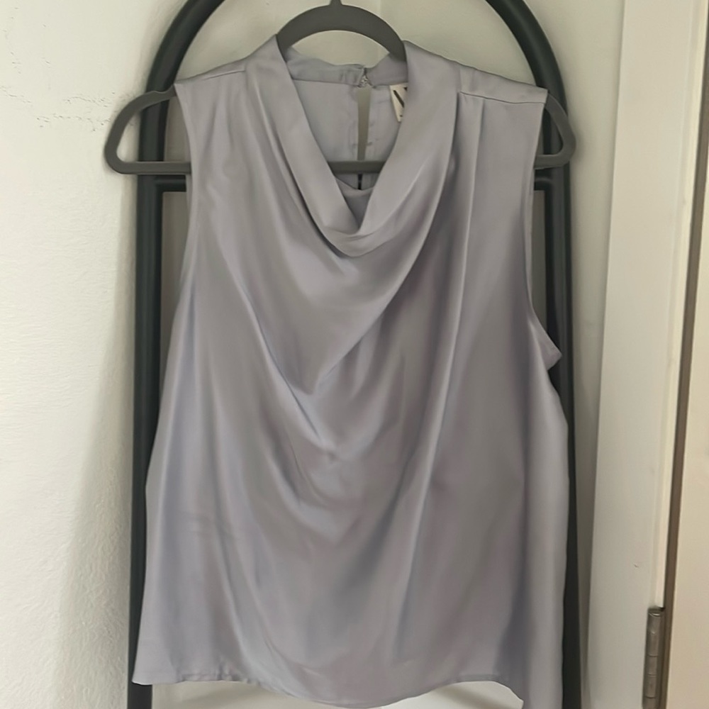 Satin Worthington sleeveless light blue blouse